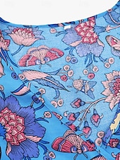 abordables Robes Bohémiennes-Femme Robe mi-longue Robe casual Robe Évasée Robe Trapèze robe boheme Bohême Décontractées du quotidien Standard Floral Manche Courte Col V Rouge Bleu Fuchsia Eté Printemps