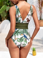 billiga One-piece-baddräkter-Dam Badkläder En bit 2 st Monokini Baddräkt Öppen rygg Magkontroll Hög midja Smal Semester Standkläder Löv V-hals Ärmlös Baddräkter