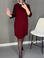 preiswerte Kleider für die Arbeit-Damen Vintage-Kleid Minikleid Patchwork Gerafft Elegant Ausgefallene Rundhalsausschnitt Langarm Schwarz Rote Grün Farbe
