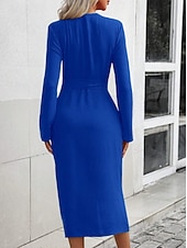 ieftine Rochie simplă-rochie casual dama rochie midi nasturi mozaic elegant rever maneca lunga negru roz albastru culoare primavara toamna iarna s m l xl xxl