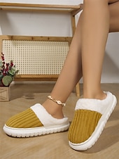 cheap Women&#039;s Slippers &amp; Flip-Flops-Women&#039;s Mustard Yellow Indoor Slippers with Faux Fur Lining, Ribbed Design, and Anti-Slip Sole – Cozy and Warm for Winter