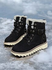 abordables Botas de nieve e invierno-Botas de nieve de invierno para mujer de color marrón con forro de piel sintética: botas cálidas y aislantes para exteriores con detalle de hebilla y suela antideslizante para clima frío