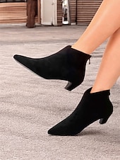 tanie Buty do kostki-damskie czarne botki ze spiczastym noskiem i małym obcasem - eleganckie i uniwersalne obuwie na każdą porę roku