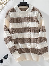 economico Colori solidi-Per donna Felpa Informale Morbido A strisce A coste Girocollo Lavorato a maglia Manica lunga Top regolari Maglia Esterno Giornaliero Fine settimana Nero Caffè Autunno Inverno