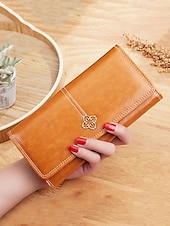 cheap Wallets-Women&#039;s Red Faux Leather Wallet with Multiple Card Slots and Zippered Coin Pocket – Elegant and Functional Clutch for Everyday Use