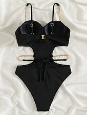 voordelige Eendelige badpakken-Dames Zwemkleding Bikini 2 stuks Brutaal Zwempak Blote rug Slank Vakantie Strand Kleding Effen Kleur V-hals Mouwloos Badpakken
