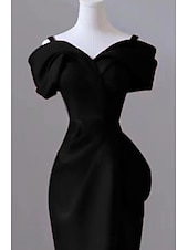 cheap BLACK-Wedding Dresses Mermaid / Trumpet Cowl Neck Short Sleeve Court Train Taffeta Bridal Gowns With Bow(s)