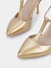 economico Semi-formale-eleganti tacchi a spillo con cinturino a T in vernice rossa da donna - ideali per matrimoni e occasioni speciali