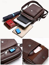 economico Borselli da uomo-borsa a tracolla vintage in similpelle marrone da uomo – borsa a tracolla compatta con più tasche per viaggi, lavoro e uso quotidiano