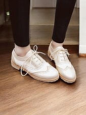 cheap 1930s-Women&#039;s Beige and White Oxford Brogue Shoes - Vintage Lace-Up Low Heel Casual Shoes for Everyday Wear
