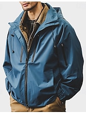 cheap Men&#039;s Elite Outerwear-Men&#039;s Outdoor Jacket School Outdoor Waterproof Sunscreen Zipper Pocket Spring Fall Winter Solid Color Neutral Fashion Hooded Black White Blue Brown Jacket