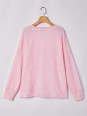 levne Hladké dámské topy-dámská halenka pulovr fuzzy oversized výstřih do V ležérní teplý měkký útulný šik podzim zima pohodlné