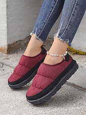 abordables Claquettes et tongs femme-pantoufles d'hiver matelassées rouges pour femmes avec semelle antidérapante – chaussures chaudes d'intérieur et d'extérieur à enfiler pour temps froid