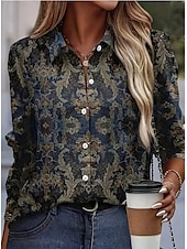 cheap Boho Tops-Women&#039;s Shirt Boho Shirt Long Sleeve V Neck Navy Blue Fall Winter