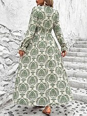 preiswerte Ausgefallene Kleider-Damen Maxidress Casual kleid Schaukelkleid A Linie Kleid Boho-Kleid Brautkleider schlicht Täglich Regular Fit Blumen Langarm V Ausschnitt Schwarz Weiß Grün Sommer Frühling Herbst