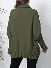 preiswerte Einfarbige Farben-Damen Pullover Brautkleider schlicht Weich Einfarbig Gerippt Rollkragen Strick Langarm Normale Oberteile Stricken Outdoor Täglich Wochenende Marineblau Grün Herbst Winter