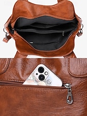 billiga Hand- och toteväskor-vintage brun konstläderväska för kvinnor med dubbla handtag och justerbar crossbody-rem – rymlig och elegant för dagligt bruk