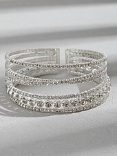 baratos Pulseira Feminina-pulseira de strass multicamadas feminina | elegante punho brilhante para festas e casamentos