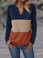 preiswerte Damen Einfache Oberteile-Damen T Shirt Glatt Modisch Modern Brautkleider schlicht Langarm Gekerbter Hals Normale Oberteile Täglich Wochenende Rosa Orange Grün Herbst Winter