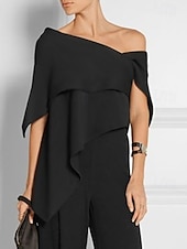 abordables Combinaisons pour maman-Combinaisons invitée de mariage élégante robe de mariage formelle fête longueur du sol manches courtes épaules dénudées automne invité de mariage chiffon avec volants 2025 taille sur mesure gratuite