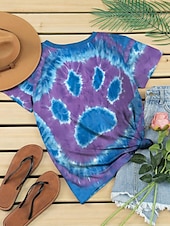 billige Tie Dye og Gradient t-skjorte-Dame T skjorte Nyanse Grafisk Fritid Kortermet Rund hals Vanlige topper Daglig Trykt mønster Blå Sommer