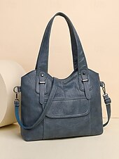 billiga Hand- och toteväskor-vintage brun konstläderväska för kvinnor med dubbla handtag och justerbar crossbody-rem – rymlig och elegant för dagligt bruk