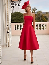 cheap Cocktail Dresses-A-Line Cocktail Dresses Elegant Dress Formal Ankle Length Short Sleeve Off Shoulder Pocket Satin with Appliques Dresses