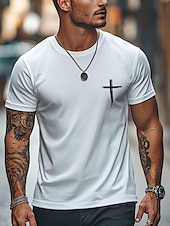 お買い得  メンズ3DＴシャツ-男性用 イエス 信仰 Tシャツ 半袖 Tシャツ 3Dプリント クルーネック シャツ ファッション アスレイジャー ストリート スポーツ・アウトドア 日常 ブラック ホワイト ベージュ 夏 春 衣類 S M L XL XXL XXXL