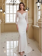 preiswerte Hochzeitskleider-Brautkleider Meerjungfrau/Trompete Illusionsausschnitt Langarm Bodenlange Brautkleider aus Spitze mit Applikationen 2025