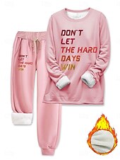 abordables Survêtements pour femmes-Ensembles de survêtement pour femmes 2 pièces sweat-shirt pantalons en polaire manches longues col rond lettre imprimée à cordon décontracté noir rose bleu automne coupe régulière