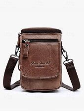 economico Borselli da uomo-borsa a tracolla vintage in pelle marrone per uomo – borsa a tracolla compatta con scomparti con cerniera e tracolla regolabile per l&#039;uso quotidiano