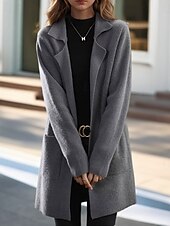 cheap Cardigans &amp; Outerwears-Women&#039;s Sweater Cardigan Sweater Jacket Shirt Collar Knit Pocket Knitted Spring Fall Home Daily Weekend Elegant Daily Casual Long Sleeve Pure Color Black Camel