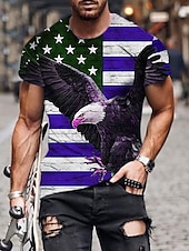 cheap Animal Print T shirts-Men&#039;s Graphic Eagle American Flag Independence Day Shirt T shirt Tee Short Sleeve T shirt 3D Print Crew Neck Shirt Designer Basic Slim Fit Casual Daily Weekend Black Red Blue Summer Clothing Apparel