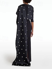 preiswerte BLAU-Säulenabendkleid Elegantes Kleid Formelle Hochzeit Bodenlänge 3/4-Länge Ärmel Juwelenhals Stretch-Crepé mit Strass Glitzerkristallen