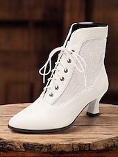 economico anni 1930-stivaletti allacciati in stile vittoriano nero da donna con pannello in pizzo e tacchi a gattino - elegante stile vintage per occasioni formali e casual