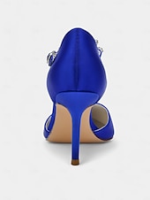 abordables cocktail-Escarpins à brides en satin bleu marine pour femmes – chaussures de cocktail à bout pointu avec ornements en cristal pour mariages et soirées