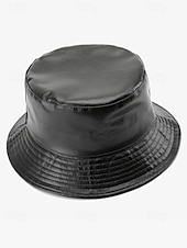 cheap Women&#039;s Hats-Women&#039;s Faux Leather Bucket Hat – Stylish and Versatile, Available in Multiple Colors for a Trendy Look