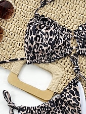 cheap Bikini Sets-Women&#039;s Swimwear Bikini 2 Piece Cheeky Swimsuit Backless Slim Vacation Beach Wear Solid Color Leopard Halter Neck Sleeveless Bathing Suits