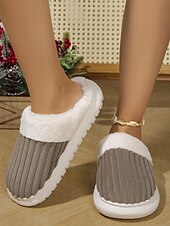 cheap Women&#039;s Slippers &amp; Flip-Flops-Women&#039;s Mustard Yellow Indoor Slippers with Faux Fur Lining, Ribbed Design, and Anti-Slip Sole – Cozy and Warm for Winter