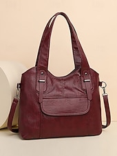 billiga Hand- och toteväskor-vintage brun konstläderväska för kvinnor med dubbla handtag och justerbar crossbody-rem – rymlig och elegant för dagligt bruk