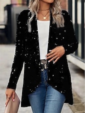 economico Blazer e Completi-Per donna Giacca sportiva Esterno Strada Da tutti i giorni Autunno Inverno Standard Cappotto Standard Tenere al caldo Traspirante Moda Informale Giacca Manica lunga Liscio Con lustrini Argento Nero