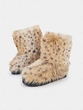 levne Sníh a zimní boty-dámské sněhule z umělé kožešiny s leopardím vzorem – teplé a stylové zimní outdoorové boty do chladného počasí