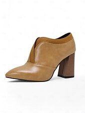 baratos Botas de tornozelo-botins femininos de couro sintético verde com bico fino e salto bloco – sapatos modernos e sofisticados para uso no escritório e na noite
