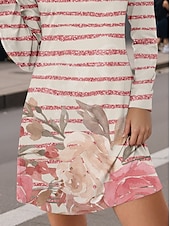 abordables Robes Rayés et Géométriques-Femme Mini robe Robe casual Mini-robe Robe t-shirt Robe d&#039;été Décontractées Vacances Plein Air Casual Standard Floral marinière Col Ras du Cou Rose Claire Automne Hiver