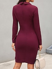 cheap Work Dresses-Women&#039;s Casual Dress Mini Dress Patchwork Buttons Casual Formal V Neck Long Sleeve Black Wine Gray Color