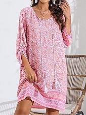 levne Boho šaty-Dámské Mini šaty Volnočasové šaty Boho šaty Na běžné nošení Denní Běžný Květinový 3/4 délka rukávu Do V Bílá Světlá růžová Námořnická modř Léto Jaro