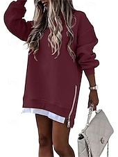 abordables Sweats à capuche-pull femme décontracté uni décontracté col rond manches longues noir rose vin vert kaki automne&amp;amp; hiver