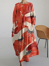 ieftine rochii imprimate din bumbac si in-Pentru femei Rochie Maxi Rochii inspirate din in Casual Zilnic Fit regulat Floral Lungime Manșon 3/4 Stil Nautic Roșu-aprins Albastru piscină Trifoi Vară Primăvară Toamnă