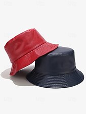cheap Women&#039;s Hats-Women&#039;s Faux Leather Bucket Hat – Stylish and Versatile, Available in Multiple Colors for a Trendy Look