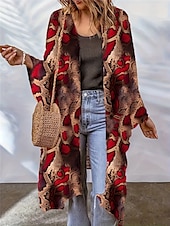 preiswerte Freizeitjacken-Damen Freizeitjacke Outdoor Strasse Freizeitskleidung Frühling Herbst Lang Mantel Regular Fit warm Atmungsaktiv Stilvoll Brautkleider schlicht Jacken Langarm Blumen Farbblock Bedruckt Schwarz Purpur